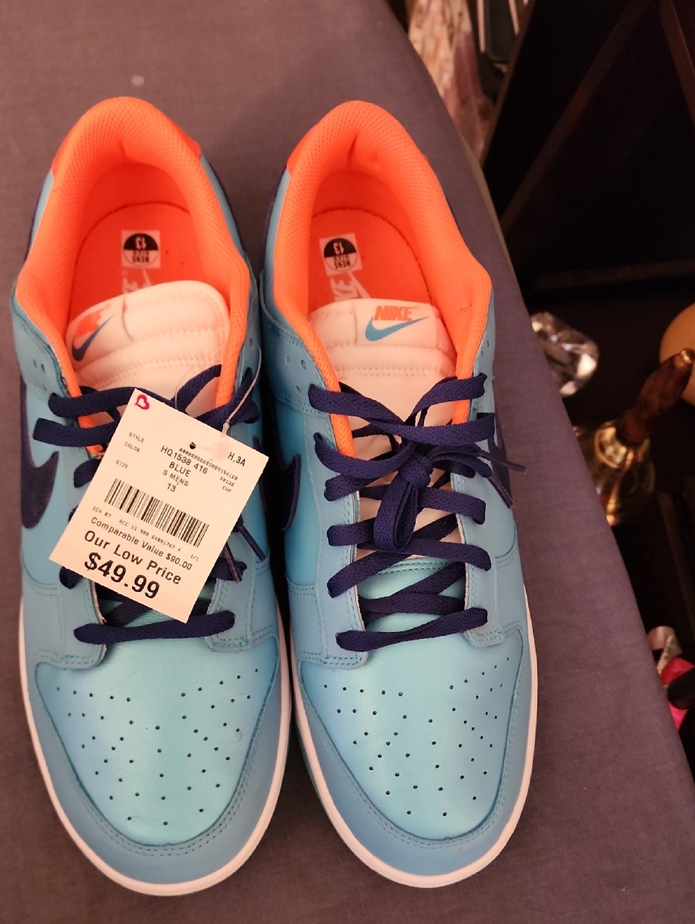 NWT Men's Nike Blue and Orange Low-Top Sneakers with Navy Accents Size 13